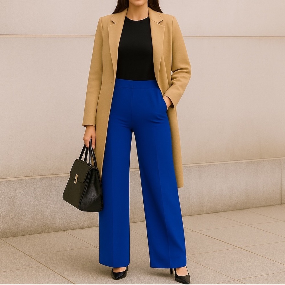 FRENCH‎ CONNECTION Blue Wide Leg Pants Size 2 Bold Businesswoman Corporate Boss